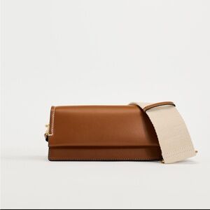 Zara Brown Crossbody Bag with Cream Strap